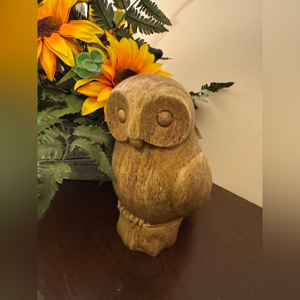 Wooden Owl Sculpture - Brown